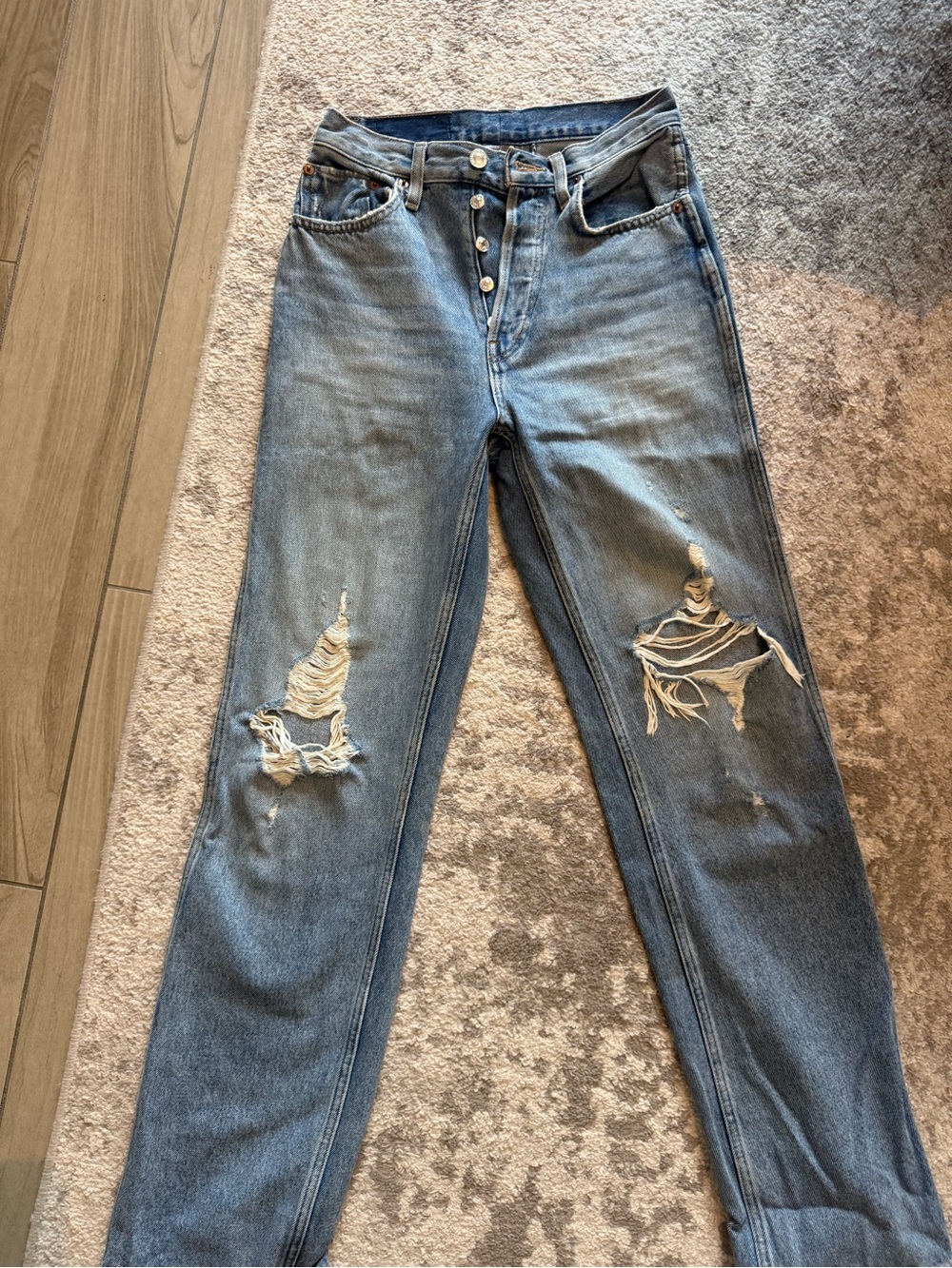 Re/Done Distressed Light Blue Boyfriend Jeans